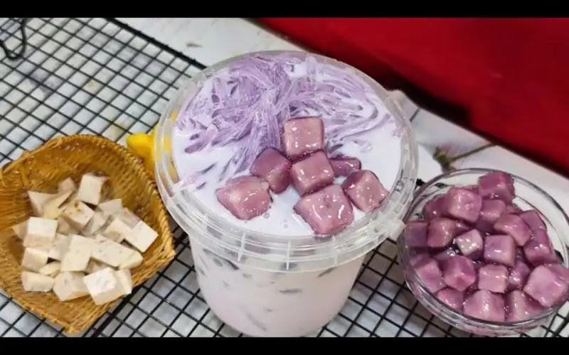 học cách làm thạch khoai môn trà sữa