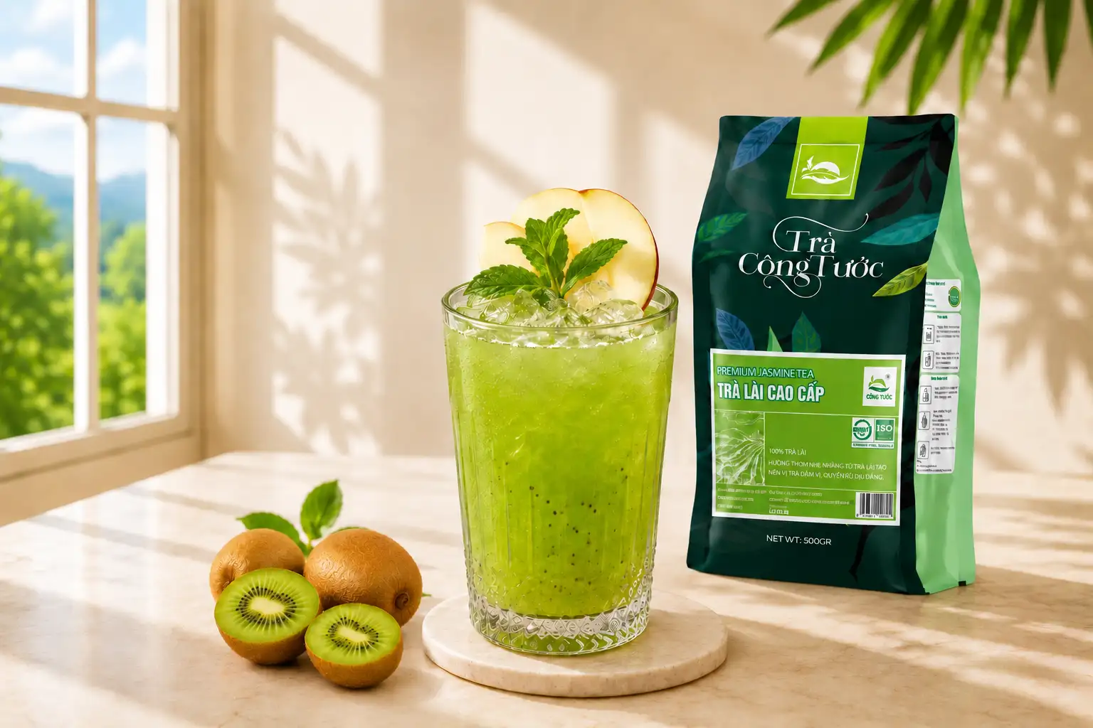 Công thức Trà Kiwi Táo chuẩn với Trà Lài Cao Cấp Công Tước