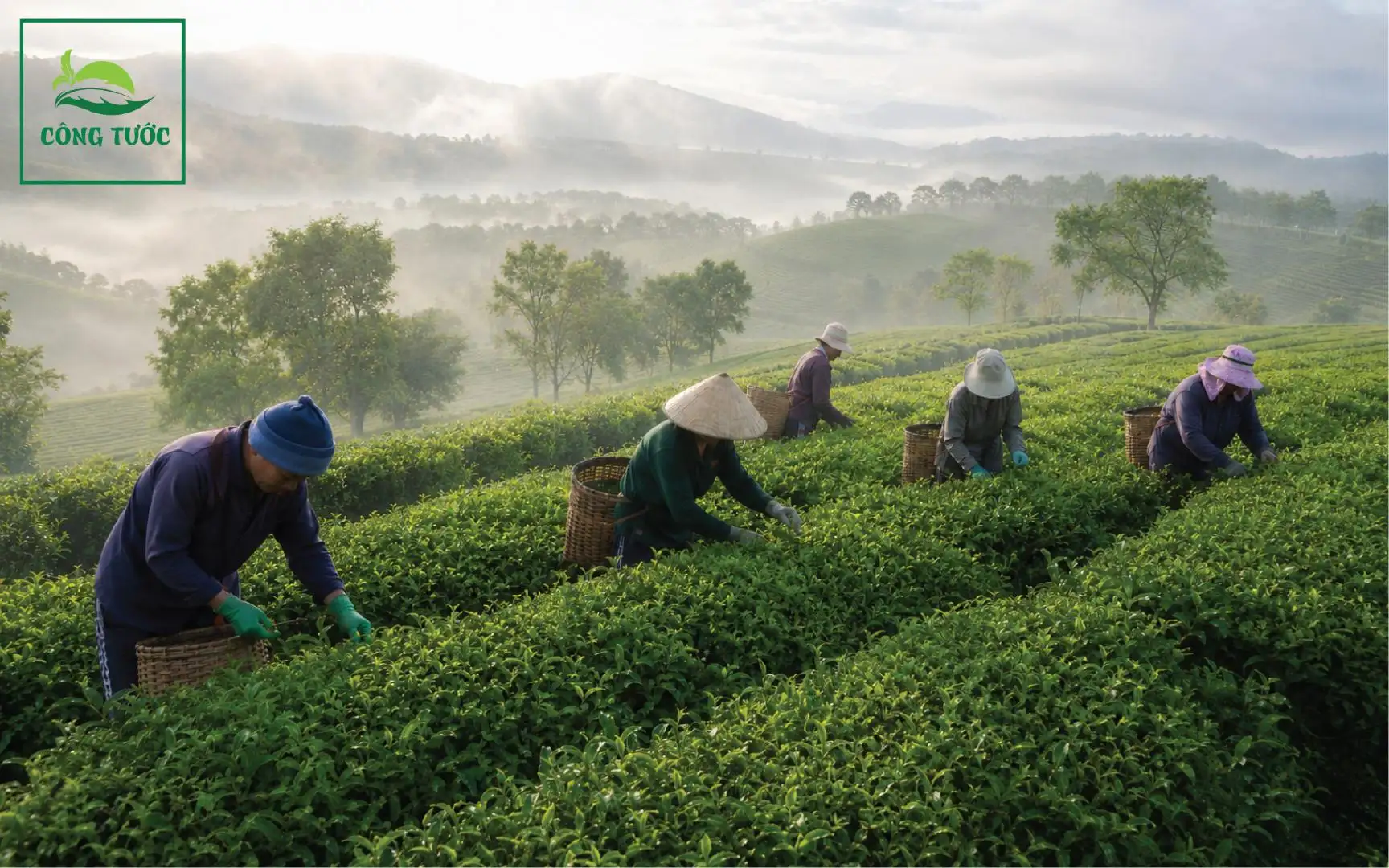 Đồi chè Bảo Lộc trong sương