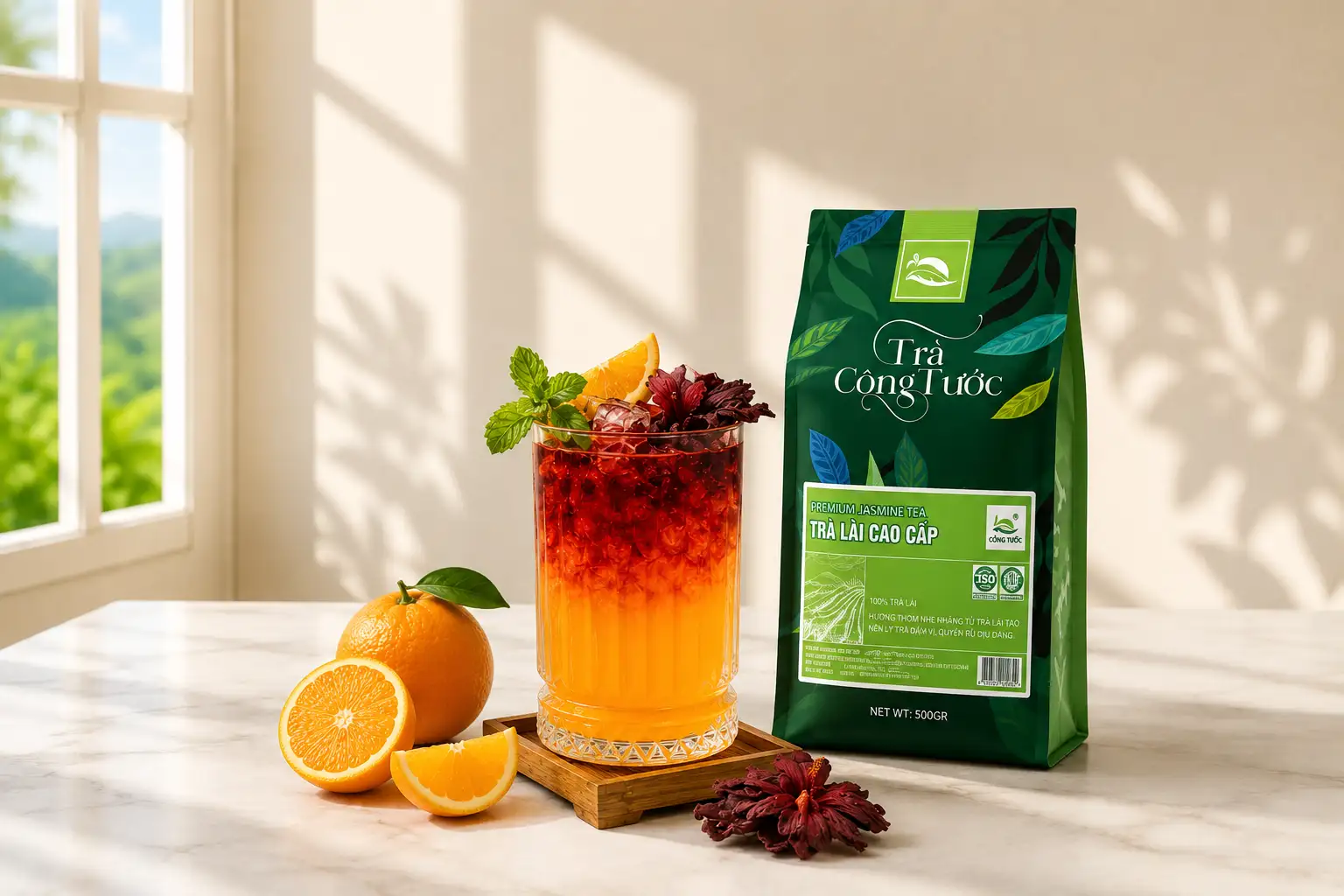 Công thức Trà Quýt Hibiscus chuẩn với Trà Lài Công Tước