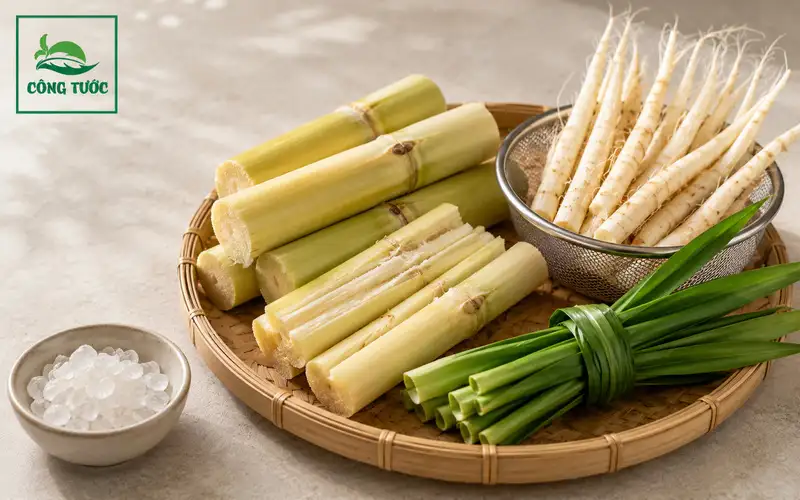 Nước Mía Lau Rễ Tranh Lá Dứa 