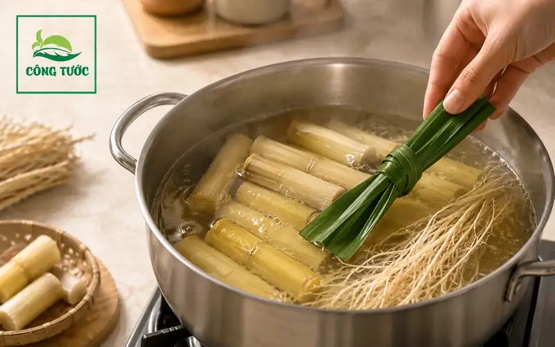  Nước Mía Lau Rễ Tranh Lá Dứa 